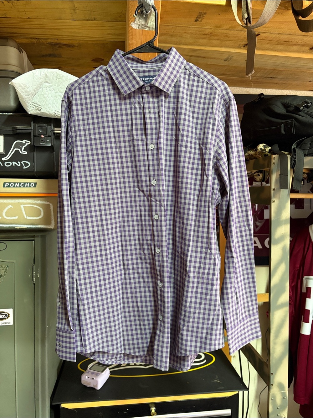Men's Purple Gingham Button-Up Shirt - Classic Collared Shirt